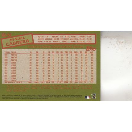 MIGUEL CABRERA 2020 AUTOGRAPHED DETROIT TIGERS HOF WORLD CHAMPION FIRST BASEMAN