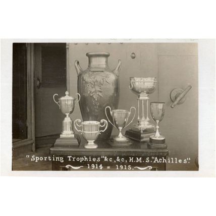 HMS Achilles WW1 Military War Ship Sports Trophies RPC Postcard
