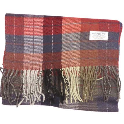 Mens Tradional Checked Scarf Burgundy Blue & White Super Soft Comes Boxed Gift
