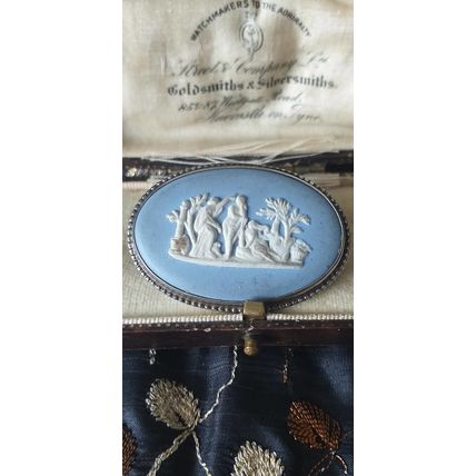 Antique Vintage 1940-s Wedgwood Blue Silver Brooch Hallmarked