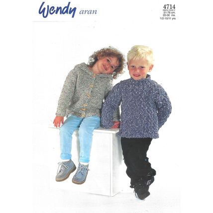 Children's Wendy Aran 4714 Buttoned Hooded Jacket & Cabled Sweater Pattern