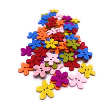 15mm x 30 Flower Shaped Wooden Buttons Mixed Colours Great for Crafts Sewing