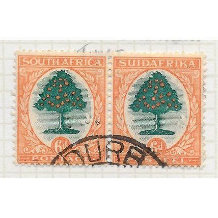 AFRICA SOUTH 1930 6d ORANGE TREE SG47 HORIZONTAL PAIR USED