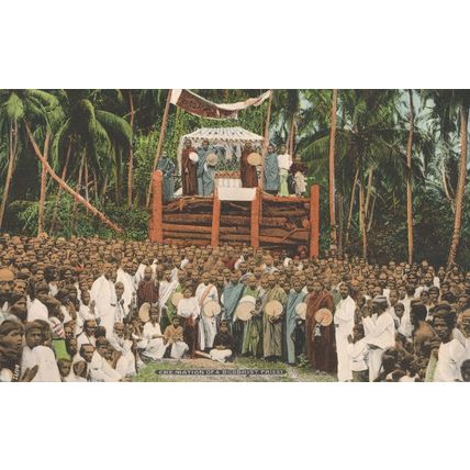 Ceylon Cremation Of A Buddhist Priest Antique India Postcard