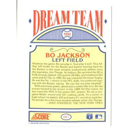 Bo Jackson 1990 Score #687 Dream Team Kansas City Royals