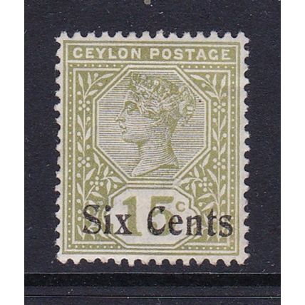 CEYLON 1893-99 CROWN CA WMK 6c SURCHARGE ON 15c MINT SG250