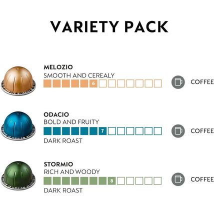 Nespresso Capsules Vertuo, Variety Pack, Medium and Dark Roast Coffee, 30 Count
