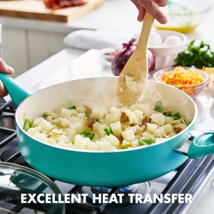 Greenpan Rio Healthy Ceramic Nonstick 5QT Saute Pan Jumbo Cooker with Helper Han