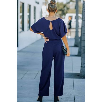 Blue Belted Wide Leg Jumpsuit