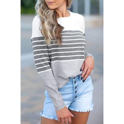 Gray Striped Colorblock Sweater