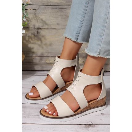White Crisscross Detail Hollowed Leather Gladiator Sandals