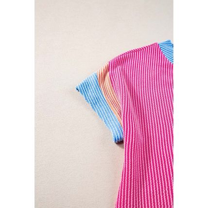 Rose Red Textured Colorblock Edge Patched Pocket T Shirt Dress