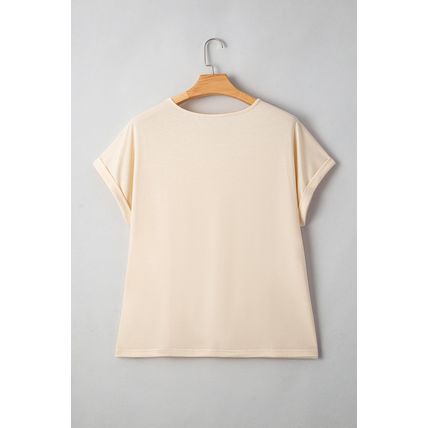 Parchment Lace Patchwork Short Sleeve Round Neck Plus Size Summer Top
