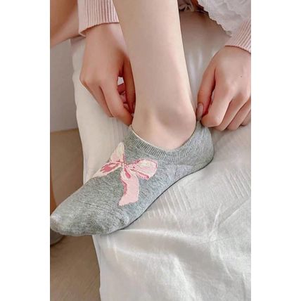 Gray Bow Knot Soft No Show Socks