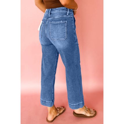 Sky Blue Cropped High Rise Wide Leg Jeans