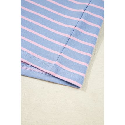 Sky Blue Stripe Oversize Contrast Trim Drop Shoulder Casual Top