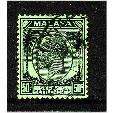 MALAYSIA STRAITS SETTLEMENTS 1936 SG 271 50c BLACK AND EMERALD FINE USED