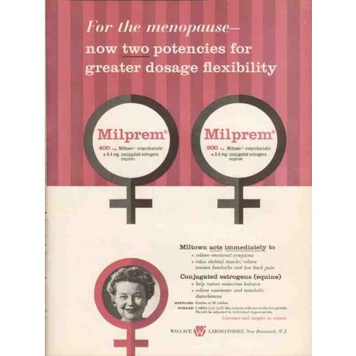 wallace laboratories 1959 milprem menopause dosage medical vintage ad
