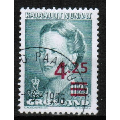 1990 Greenland - Queen Margrethe surcharge - 4.25kr on 25o used Sc# 226