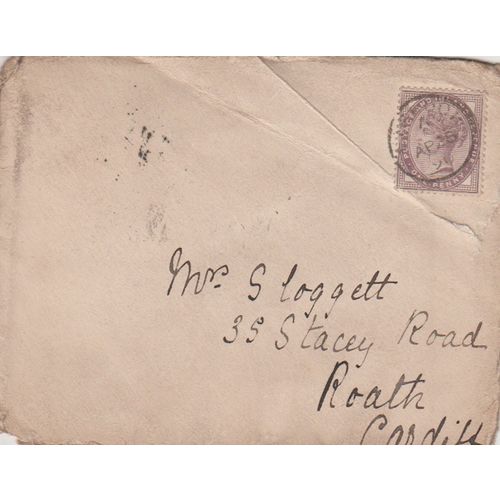 GB 1890 cover to Cardiff Mrs Sloggett with nice 1d lilac see others