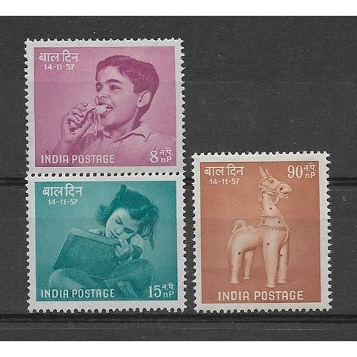 India.1957 Children's Day set of 3.Mounted Mint.Apr19