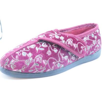 Ladies Slippers Burgundy Pink Floral Adjustable Fastening Disability Gift Size 6