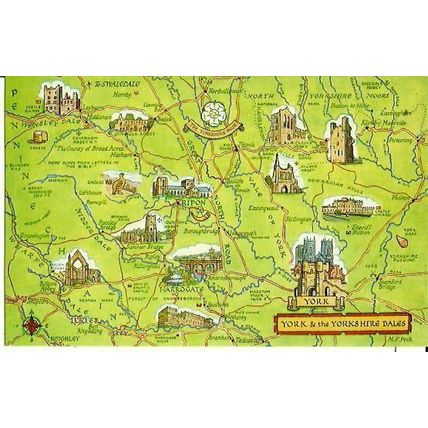 YORK & YOKSHIRE DALES Map Postcard (Salmon 1-09-00-05)