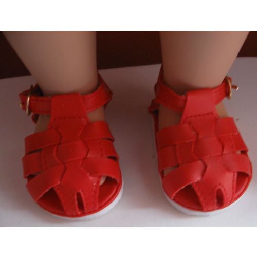 Red Woven Strap Shoes with buckle closure, Fits 18" American Girl Doll