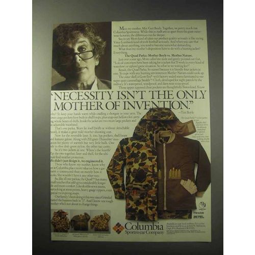 1985 Columbia Quad Parka Ad - The Mother of Invention