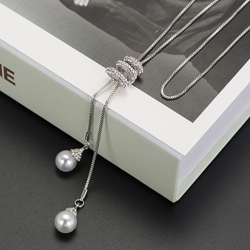 Simulated Pearl Crystal Long Sweater Chain