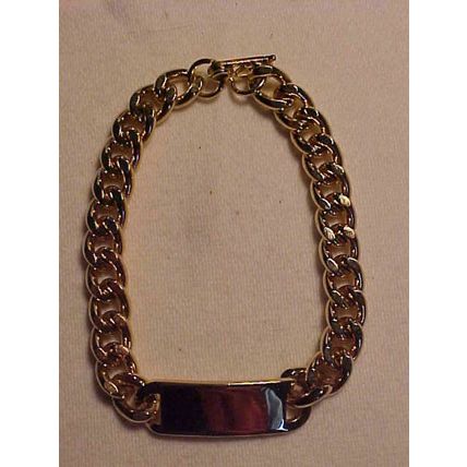 ID Bracelet Gold Heavy Duty ID Tag Bracelet Paved Curb Chain 8-1/4"