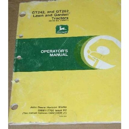 JD John Deere GT242 & GT262 Tractors Operators Manual