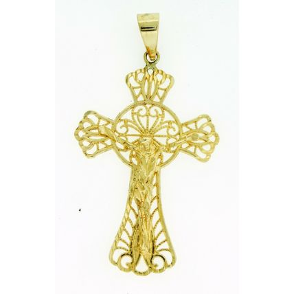 14k Yellow Gold Large Jesus Crucifix Cross Religious 8.1 Gr Pendant Charm 2.8"