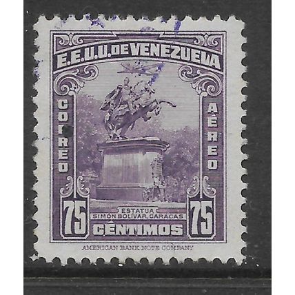 VENEZUELA 1940 STATUE OF BOLIVAR AT CARCACAS 75c VIOLET SG 764 FINE USED#