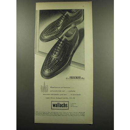 1949 Wallachs Freeman Shoes Ad - Hand-woven and handsome