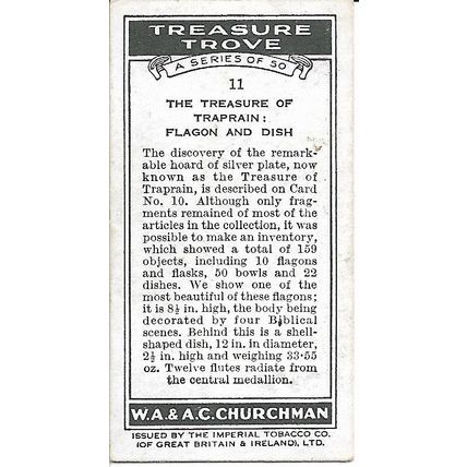 Treasure Trove 1937 Churchman's Cigarette Card 11 - Traprain: Flagon And Dish