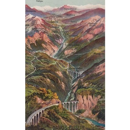 Davos Filisur Switzerland Mountain Map Postcard