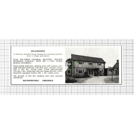 Ingatestone Essex House Sale Advert - 1960s Cutting