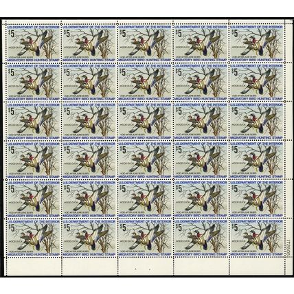 RW41, Mint VF Sheet of 30 $5 Duck Stamps CV $648.00 - Stuart Katz