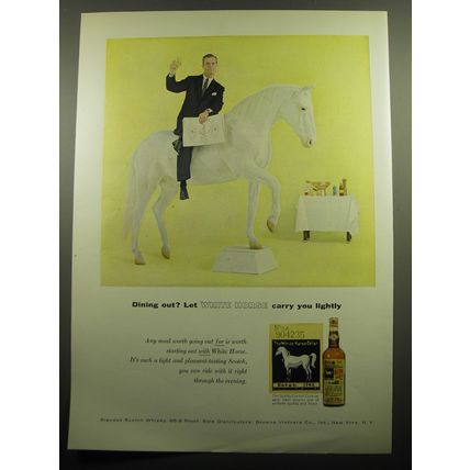 1957 White Horse Scotch Ad - Dining out? Let White Horse carry you lightly