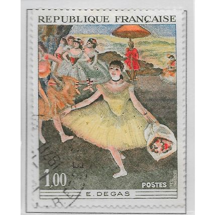 FRANCE 1970 USED ART DEGAS DANCER BALLET CURTSEY POST SHOW BOUQUET FLOWERS
