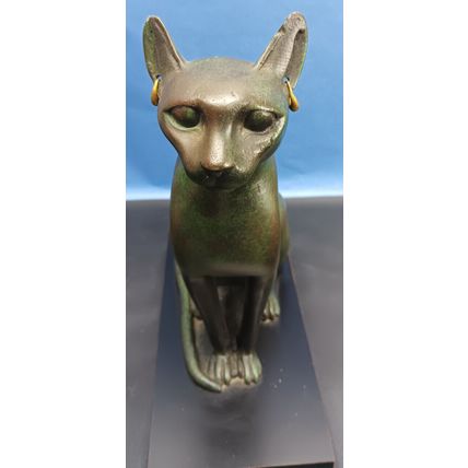 Excellent Pasargad DC Vintage Bronze Egyptian Cat Sculpture Heavy Weight Green