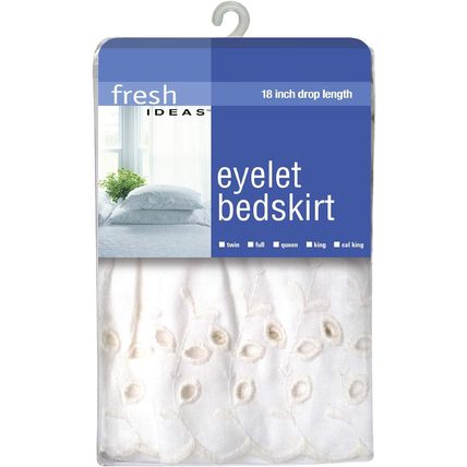Fresh Ideas Ruffled Eyelet Bed Skirt-18" Drop-72"W x 84"L-CALI KING-WHITE-NEW