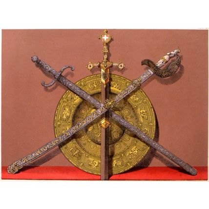 SWORDS & SALVER 1870s Lepage Moutier, Paris CHROMOLITHOGRAPH #245