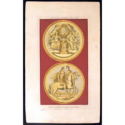GREAT SEAL OF KING WILLIAM III & QUEEN MARY 1786 John Goldar LITHOGRAPH