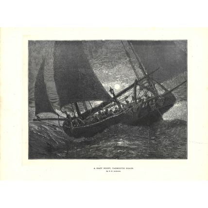 A HAZY NIGHT, YARMOUTH ROADS 1872 George Henry Andrews VICTORIAN ENGRAVING