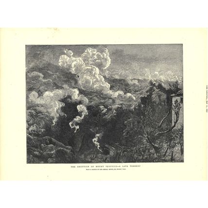 ERUPTION OF MOUNT VESUVIUS 1872 Sydney Prior Hall - lava VICTORIAN ENGRAVING