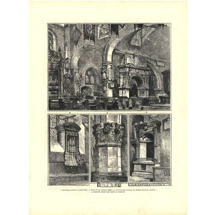 OLD CHELSEA CHURCH 1872 Tomb of Sir Thomas More VICTORIAN ENGRAVING