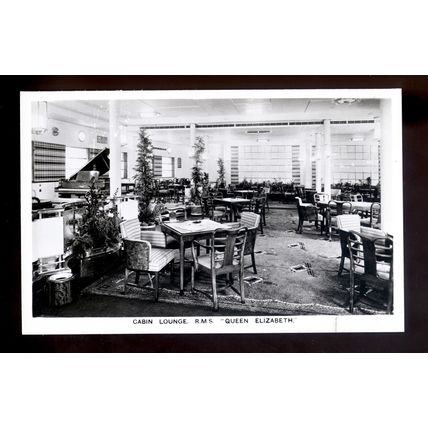 LS3917 - Cunard Liner - Queen Elizabeth - Cabin Lounge - postcard