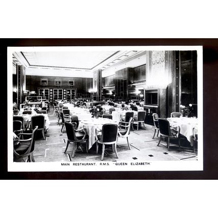 LS3918 - Cunard Liner - Queen Elizabeth - Main Restaurant - postcard